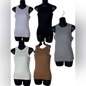 Madewell women’s xs set of (5) supima cotton rib cutaway tank tops capsule